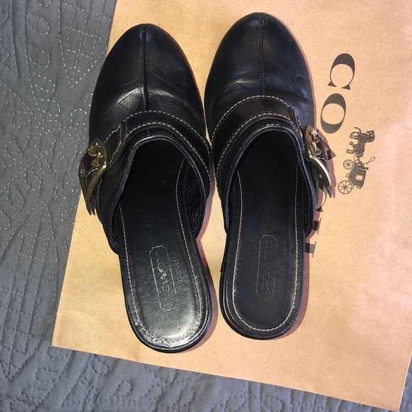 COACH- Vintage Embossed Black Leather Mules - Picture 3 of 6
